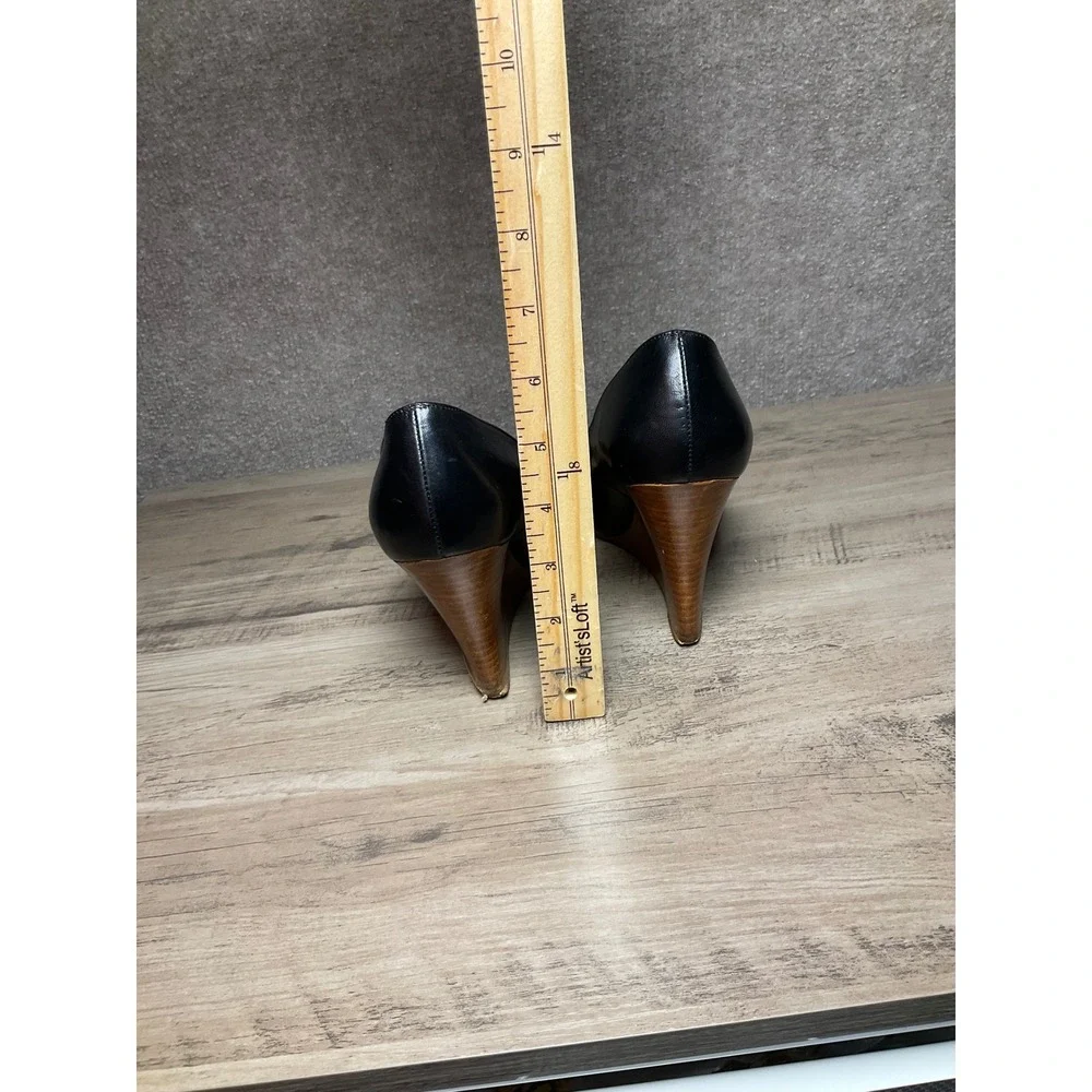 Christian Louboutin Black Leather Round Toe Wood Wedge Heel Pumps Red Sole 38